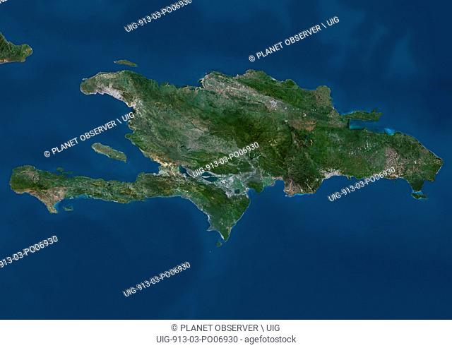 Satellite view of Haiti and The Dominican Republic. This image was compiled from data acquired by Landsat satellites