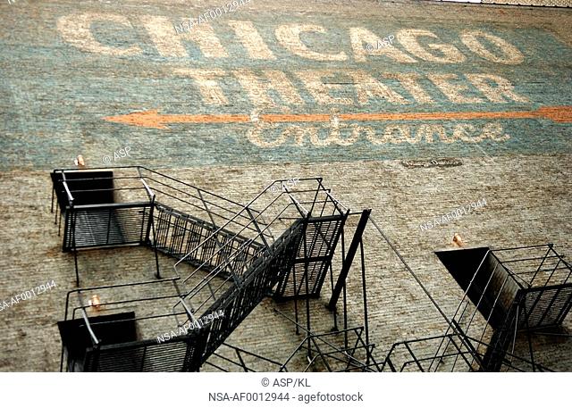 A fire escape of Chicago Theatre in Chicago