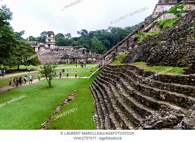 View of the Palace from the Temple of the Skull, Palenque Mayan Archaeological Site, Palenque, State of Chiapas, Mexico, North America