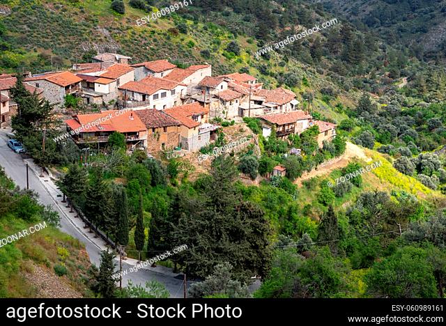 Picturesque traditional mountain village of Lazania at Machairas forest in Cyprus