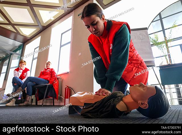RUSSIA, MELITOPOL - FEBRUARY 11, 2023: Medical students from the cities of Melitopol and Berdyansk receive training in emergency first aid
