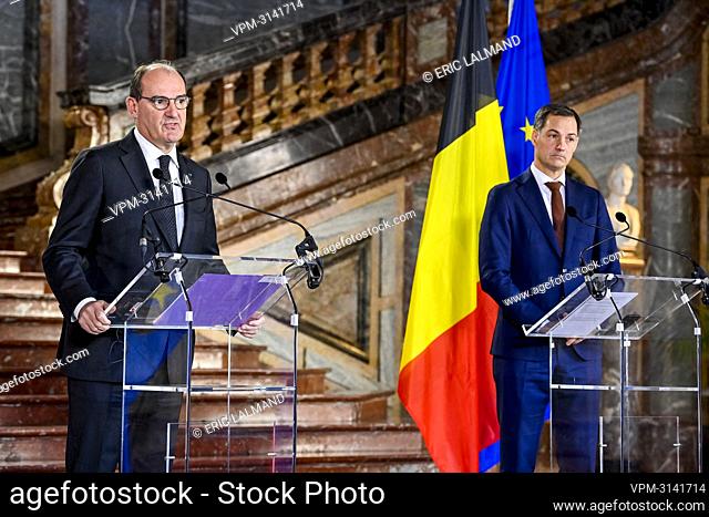 Prime Minister of France Jean Castex and Prime Minister Alexander De Croo pictured during a diplomatic meeting between Belgium and France to discuss security in...