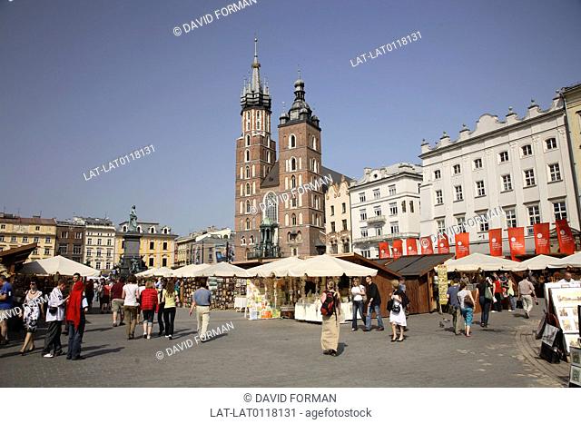 Grand Square, the Rynek Glowny is at the heart of the old city. The 13th-century Gothic basilica of the Virgin Mary, Bazylika Mariacka towers above the huge...