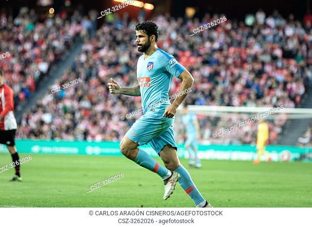 Diego Costa, Athletico player, in action during a Spanish League match between Athletic Club Bilbao and Athletico de Madrid at San Mames Stadium on March 16