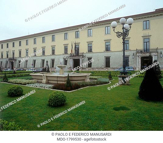 Palace of the Prefecture in Caserta, Acquaviva Palace, 16th Century. Italy, Campania, Caserta. Detail. The long facade of the building is characterized by...