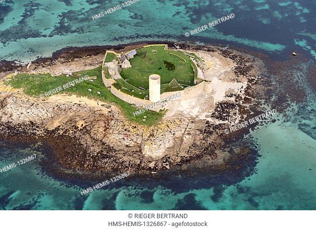 France, Finistere, La Foret Fouesnant, Glenan islands, Fort Cigogne on Cigogne Island (aerial view)