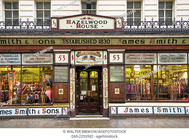 England, London, Bloomsbury, Oxford Street, James Smith and Sons, umbrella store, established 1830