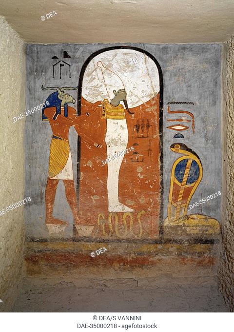 Egypt, Thebes (UNESCO World Heritage List, 1979) - Luxor. Valley of the Kings. Tomb of Ramses I. Burial chamber. Niche in south-western wall