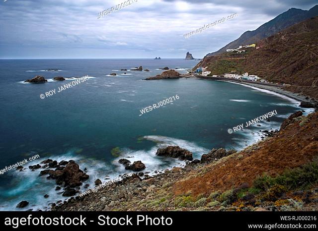 Spain, Canary Islands, Tenerife, View of Roque de las Bodegas on the north coast