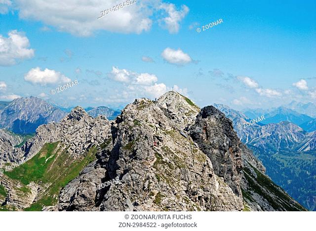 Hindelanger Klettersteig vom Nebelhorn 2224m, zum Großen Daumen 2280m, Allgäuer Alpen, Allgäu, Bayern, Deutschland, Europa