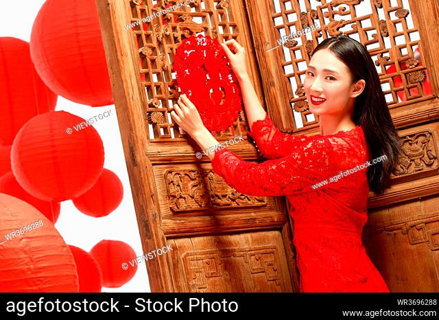 Beautiful woman Chinese New Year everyone