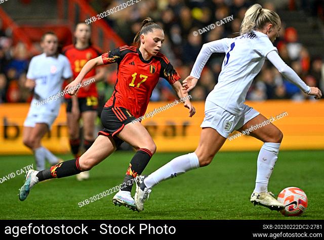Jill Janssens of Belgium pictured during a friendly women soccer game between the national female soccer teams of England , called the Lionesses , and Belgium