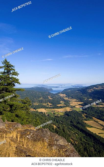 View from Mount Maxwell, Salt Spring Island, looking down valley to Fulford Harbour, British Columbia, Canada