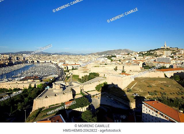 France, Bouches du Rhone, Marseille, Pharo district, Charles Livon boulevard, Citadel Saint Nicolas Historical Monument, Fort d'Entrecasteaux and Fort Ganteaume...