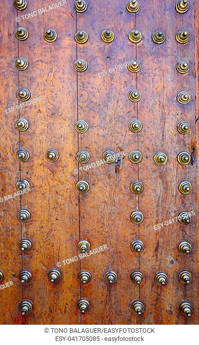 Church door wooden detail in Spain Castile La Mancha