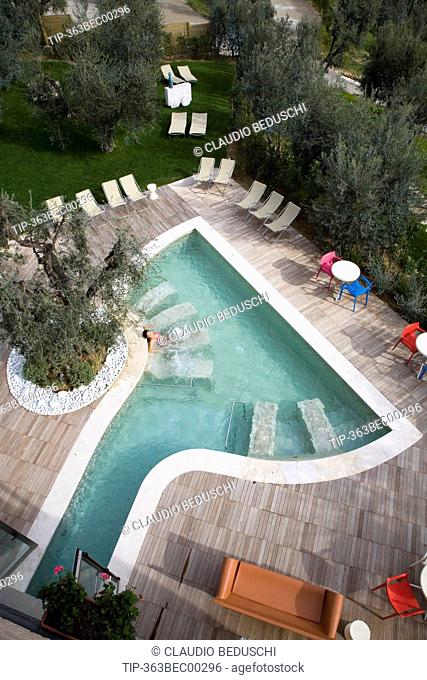 Italy, Tuscany, San Gimignano, Hotel Villa Paolo. View of swimming pool