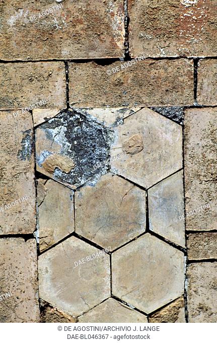 Rectangular and hexagonal brickwork, San Martino al Cimino, Lazio, Italy