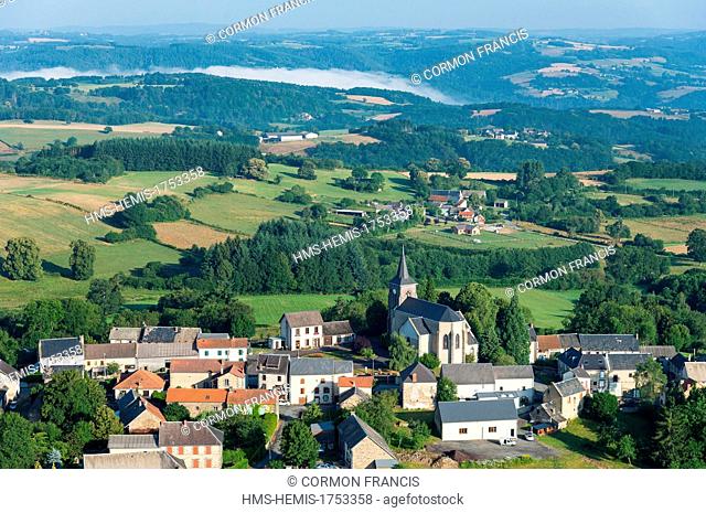 France, Puy de Dome, Saint Angel, Combrailles village (aerial view)