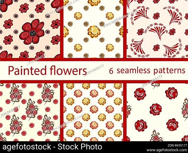Set vintage flowers seamless vector pattern. Natural berry background