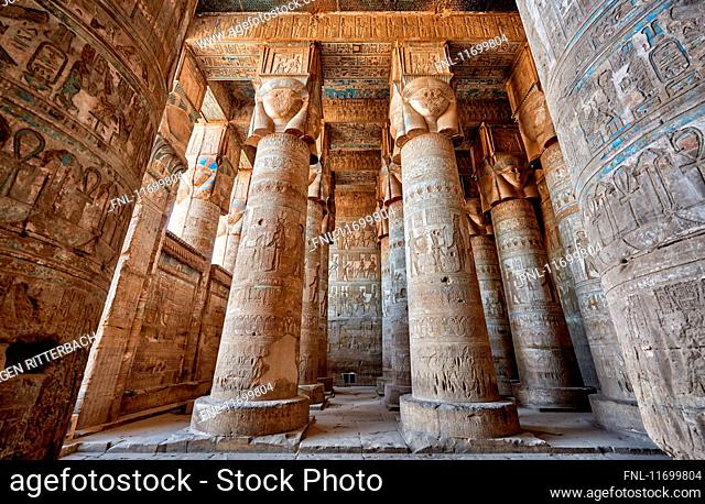 Columns, Temple of Hathor, Temple of Dendera, Dendera, Egypt, Africa
