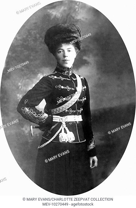 Grand Princess Olga Alexandrovna (1882-1960), daughter of Tsar Alexander III and sister of Tsar Nicholas II, wearing the uniform of her regiment