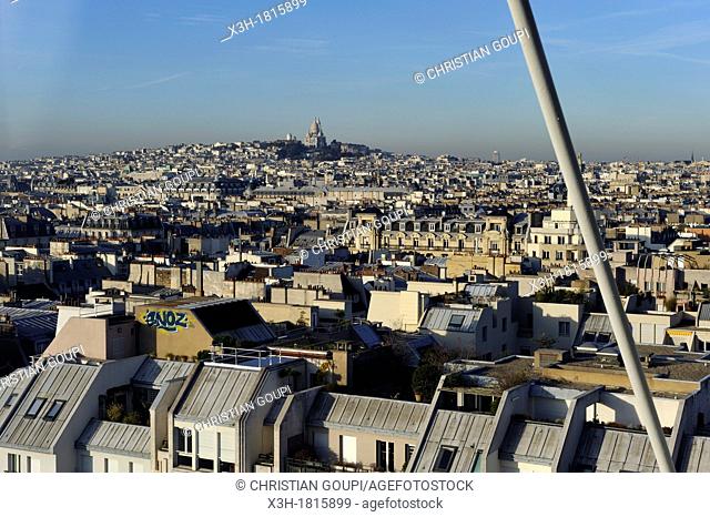 overview with the Basilica of the Sacred Heart background from the Centre Georges Pompidou, national Museum of Modern Art, Paris, Ile-de-France region, France