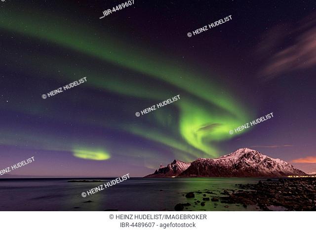 Northern lights over Ramberg, Lofoten, Norway