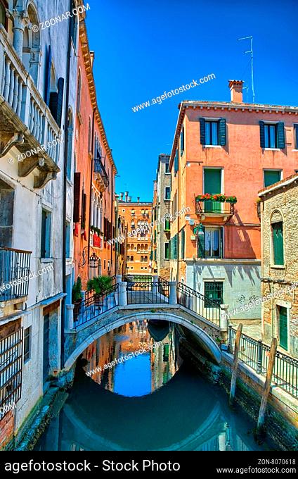Canal with bridge in Venice, Italy, HDR