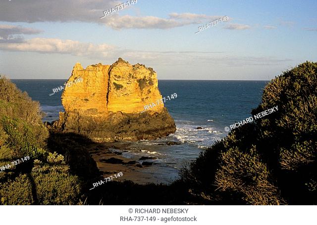 Lone volcanic rock stack off the coast at Aireys Inlet, Great Ocean Road, Victoria, Australia, Pacific