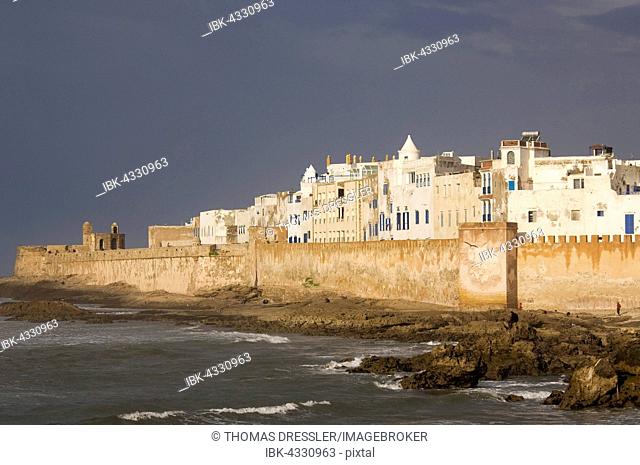 View of the ramparts at the port city of Essaouira at the Atlantic Ocean, Scala de la Kasbah, Essaouira, Morocco