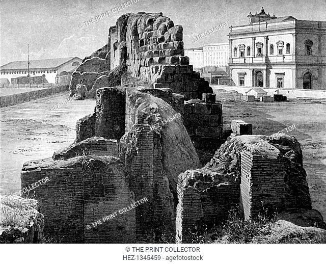 Remains of the Servian wall near the railway station, Rome, 1902. View of the defensive barrier built round the city in the early 4th century BC