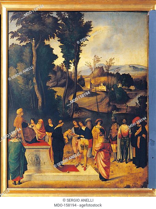 Moses Undergoing Trial by Fire, by Giorgio da Castelfranco known as Giorgione, 1505 about, 16th Century, oil on panel, cm 89 x 72