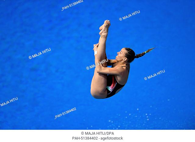 Tania Cagnotto of Italy competes at the women's diving 3m springboard final at the 32nd LEN European Swimming Championships 2014 at the Velodrom in Berlin