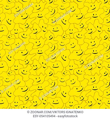 Happy yellow smile face icon abstract stylized, seamless texture pattern, vector illustration color cartoon, square background