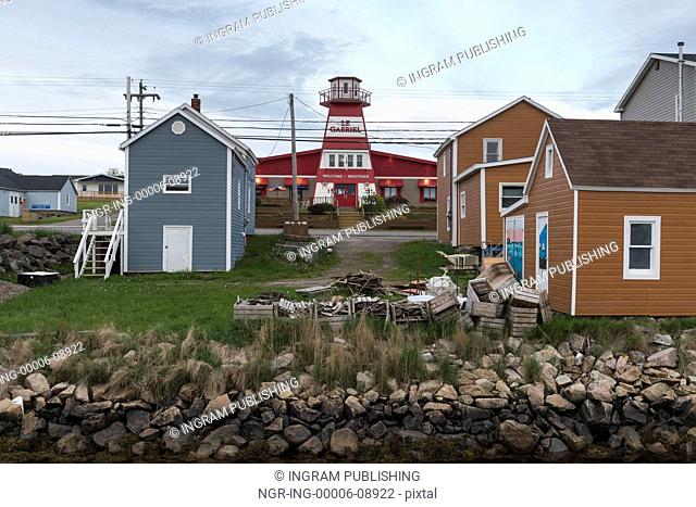 Houses in fishing village, Cheticamp, Cabot Trail, Cape Breton Island, Nova Scotia, Canada