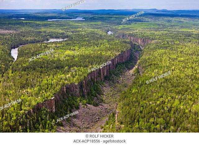 Aerial view of the Ouimet Canyon in the Ouimet Canyon Provincial Park, Dorion, Ontario, Canada