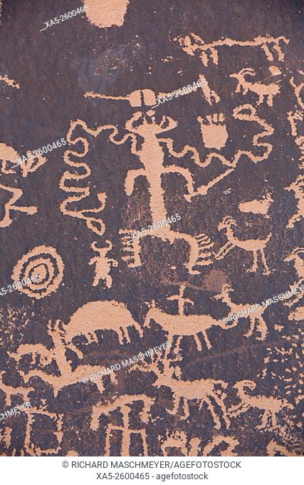 Newspaper Rock Petroglyph, Etched in the rock from approximate 700 BC thru 1300 AD, South of Moab, Utah, USA