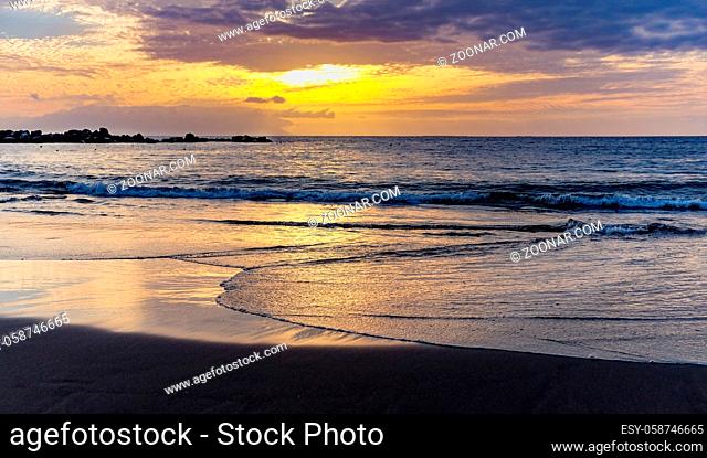 Sun Setting on the Atlantic Ocean in Tenerife Canary Island Spain