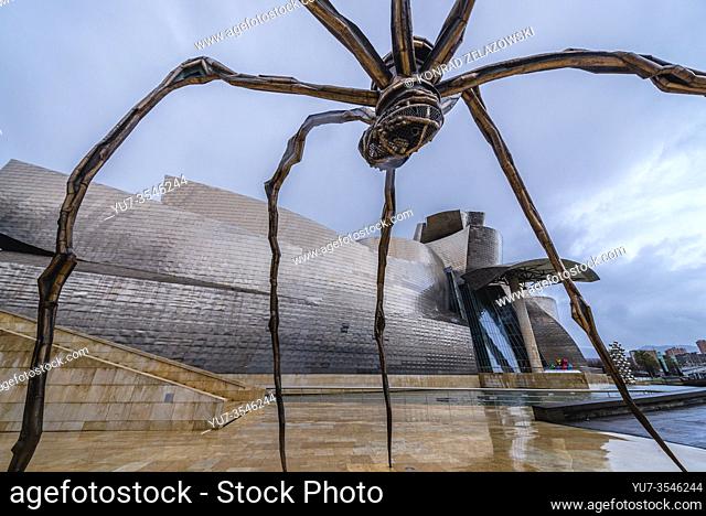 Maman sculpture created by Louise Bourgeois next to Guggenheim Museum in Bilbao, the largest city in Basque Country, Spain