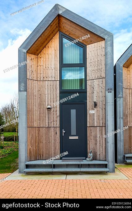 Nijkerk, Netherlands, March 12, 2020: Eco friendly tiny houses in NIjkerk. 39 square meters surface for a cheap and simple living