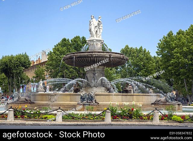 The Fontaine de la Rotonde in the Place de la Rotonde, Aix-en-Provence, Provence-Alpes-Côte d'Azur, France. The square was built in the 1840â. . s