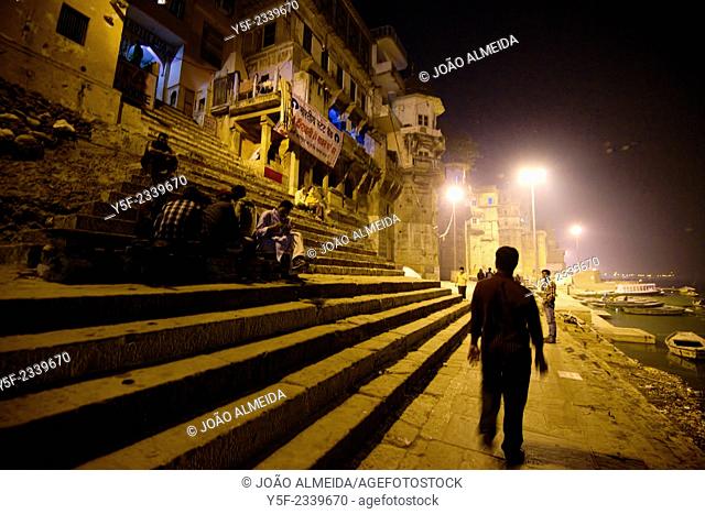 The ghats of Varanasi by night