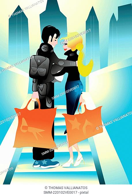 Young couple walking with their shopping bags