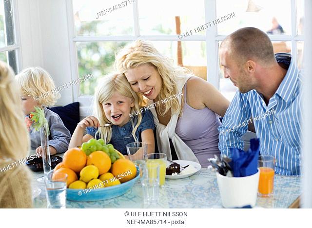 Family having breakfast