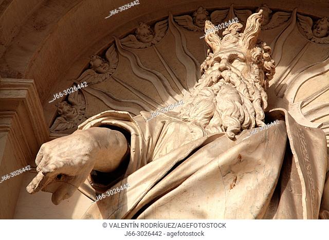 Detail of the fountain of the Moses next to the church Sta. María Vittoria. Rome. Italy