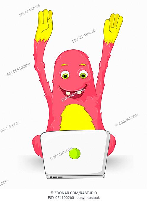 Cartoon Character Funny Monster Isolated on Grey Gradient Background. Coder. Vector EPS 10