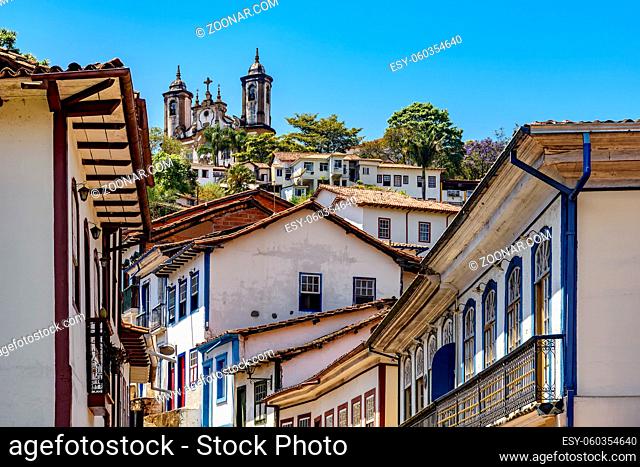 Old houses and churches in colonial architecture from the 18th century in the historic city of Ouro Preto in Minas Gerais, Brazil