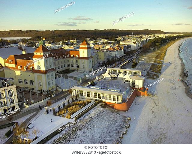 aerial view to Kurhaus Binz in winter, Germany, Mecklenburg-Western Pomerania, Ruegen, Binz