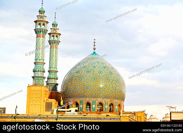 blur in iran and old antique mosque  minaret religion persian architecture