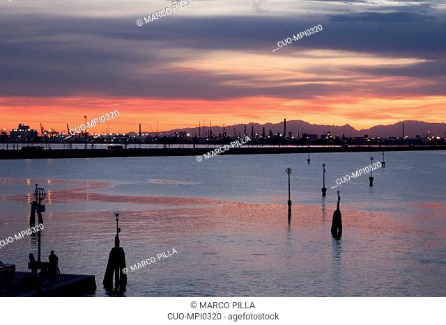 Cloudy sunset on the lagoon, Venice, Veneto, Italy, Europe